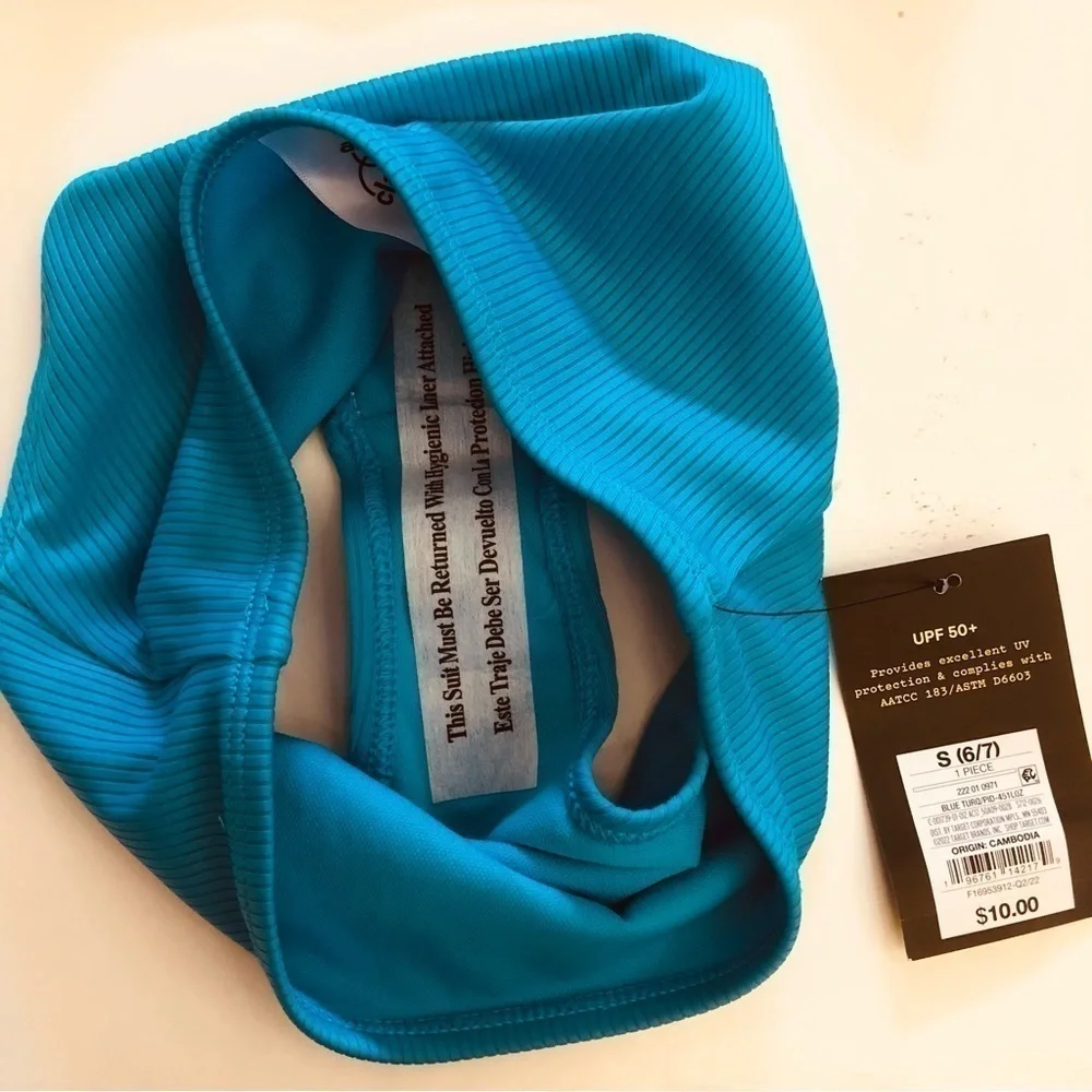 Art Class Girls Blue Turquoise Bandeau Ribbed Crisscross Tie Bikini Set Sz S/6-7